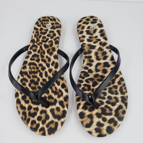 Leopard Print Flip Flops Womens 41 Size 10 Black Straps Sandals - Picture 3 of 9